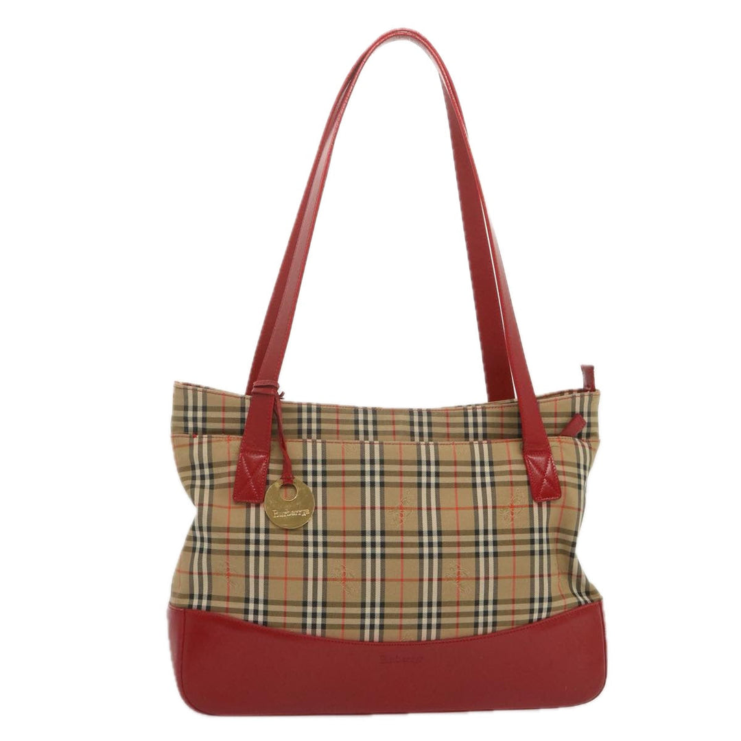 BurberrySs Nova Check Tote Bag Canvas Beige Red Auth 68740