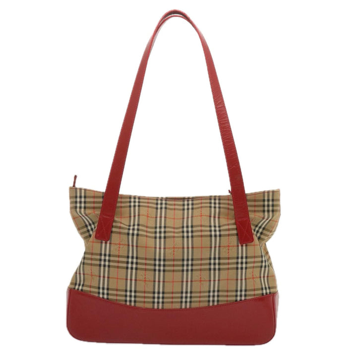BurberrySs Nova Check Tote Bag Canvas Beige Red Auth 68740