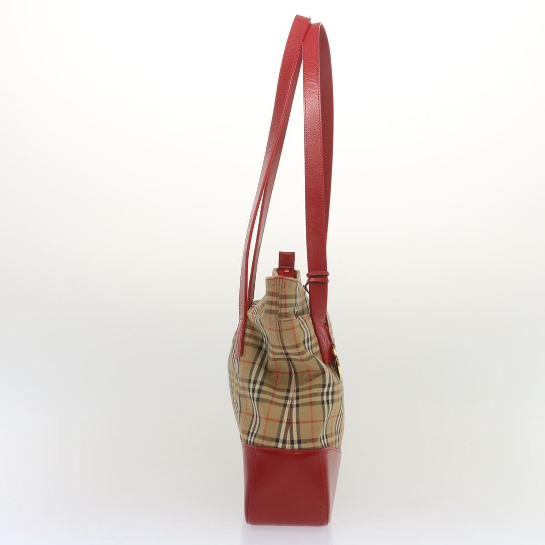 BurberrySs Nova Check Tote Bag Canvas Beige Red Auth 68740