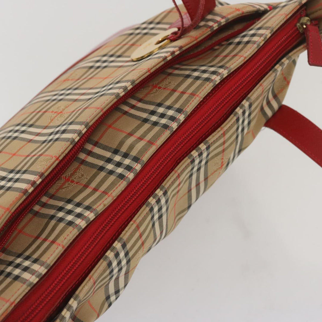 BurberrySs Nova Check Tote Bag Canvas Beige Red Auth 68740