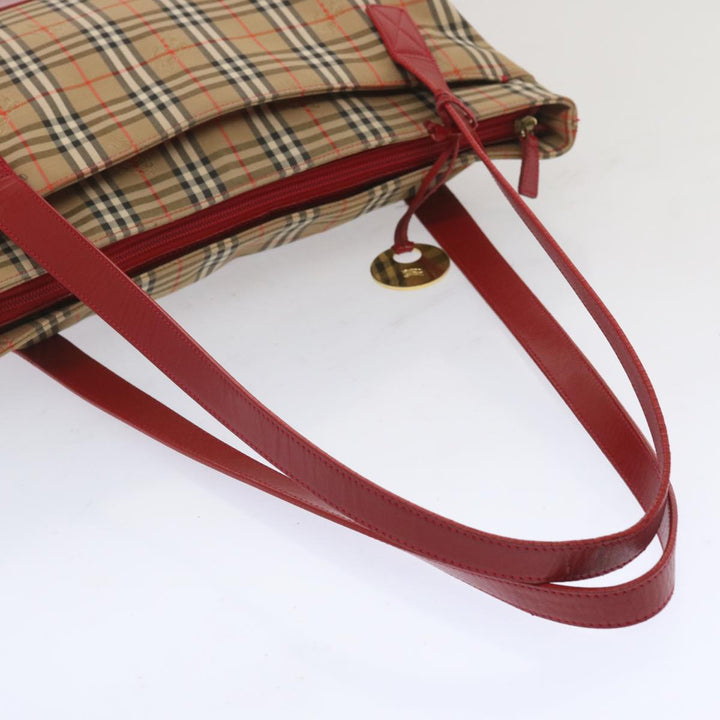BurberrySs Nova Check Tote Bag Canvas Beige Red Auth 68740