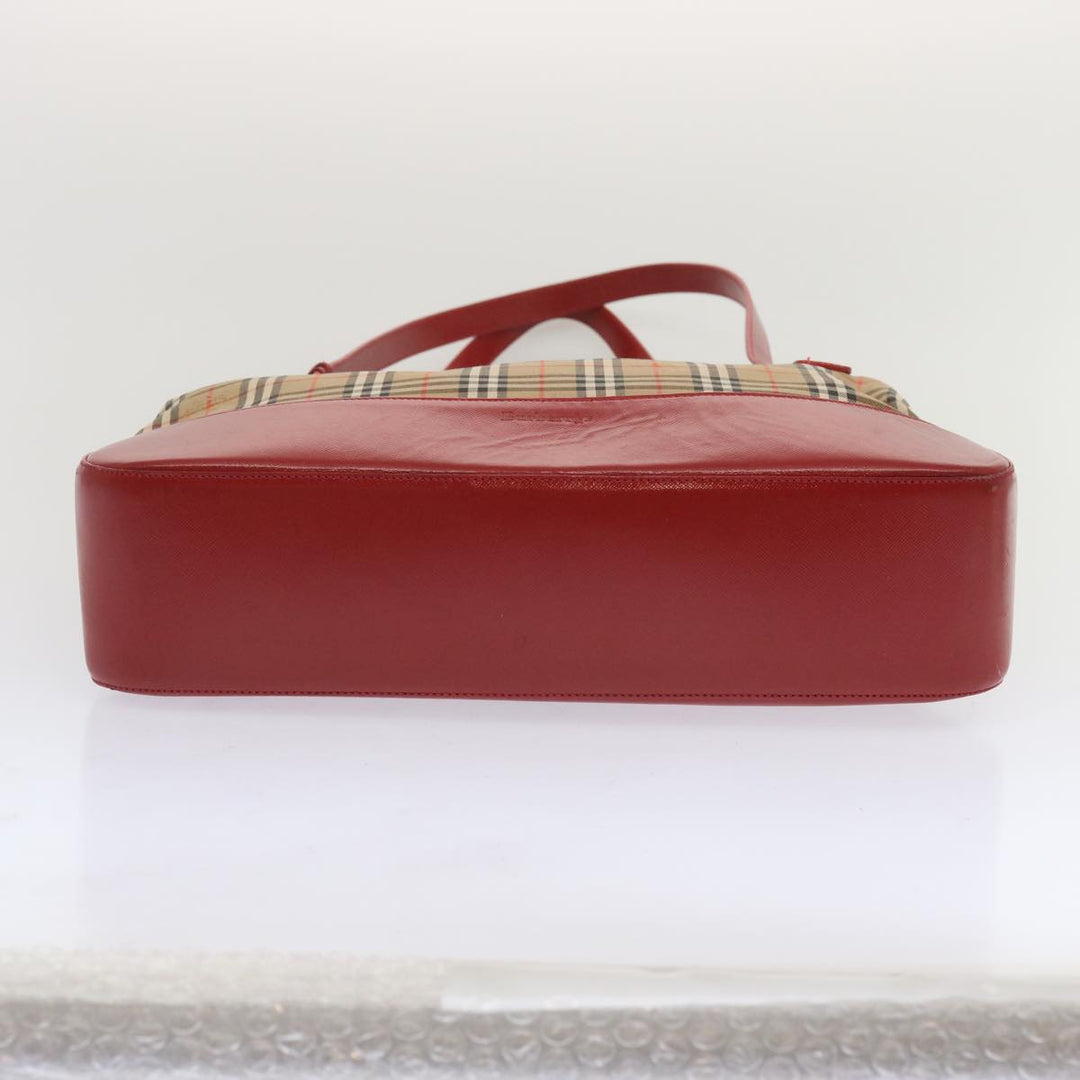 BurberrySs Nova Check Tote Bag Canvas Beige Red Auth 68740