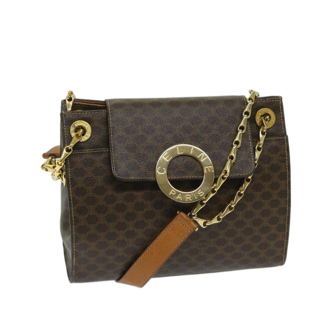 Celine Macadam Canvas Shoulder Bag PVC Brown Auth 68845