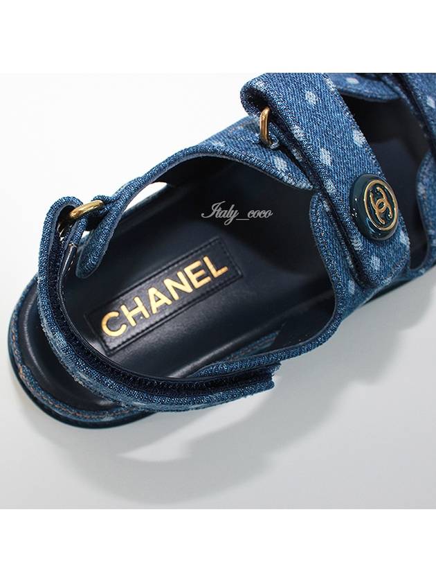 Printed Denim Velcro Sandals Blue Chanel