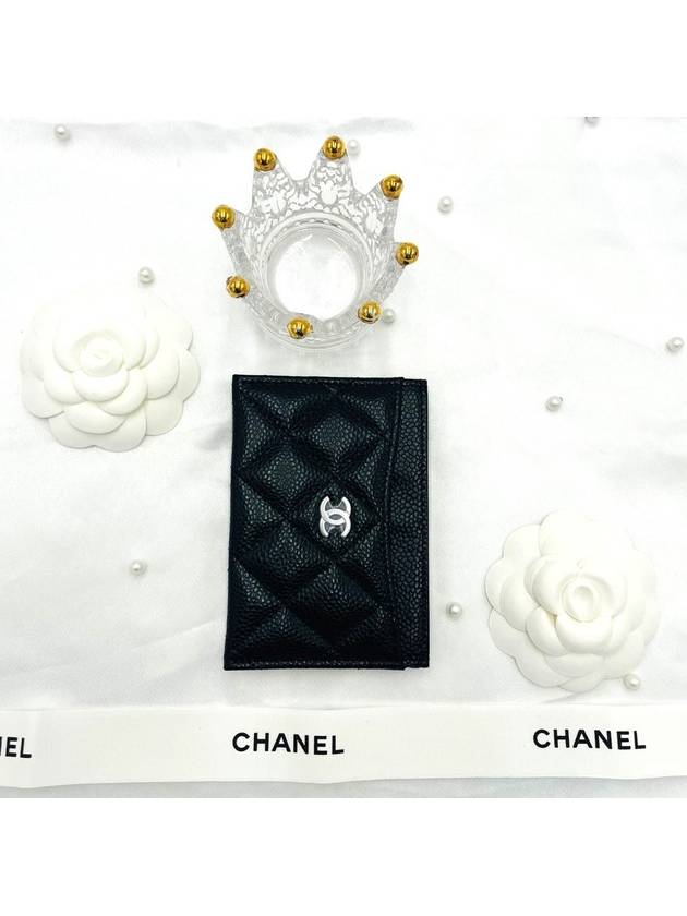 Classic CC logo caviar black card holder slot wallet silver AP0213 Chanel