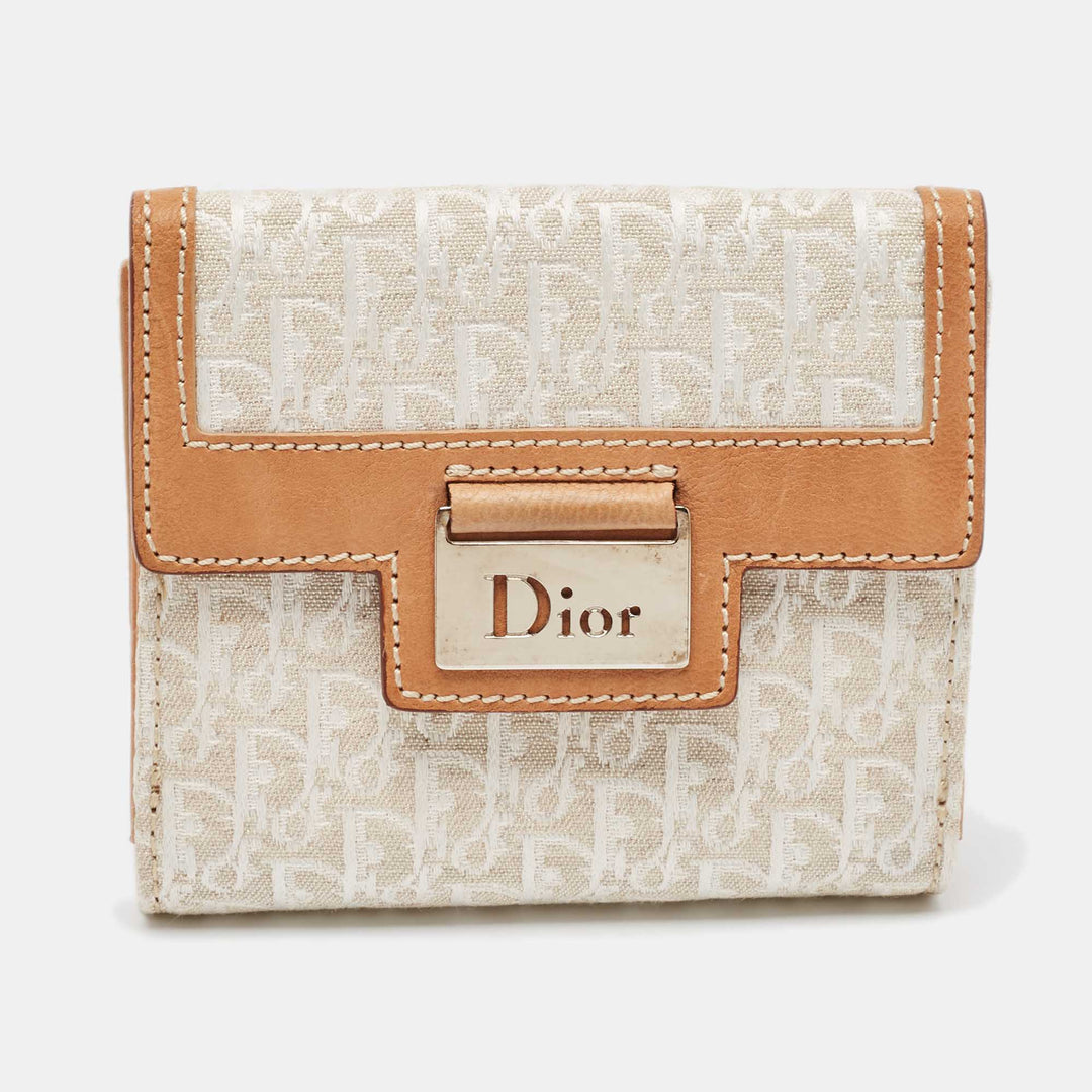 Top quality Dior White/Brown Oblique Canvas and Leather Street Chic Compact Wallet
