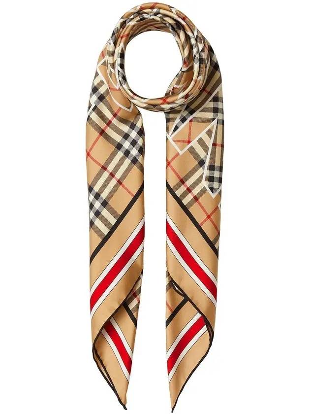 Burberry Silk Vintage Check Logo Print Scarf Archive Beige