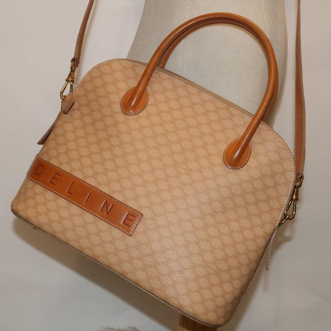 Celine Macadam Canvas Hand Bag PVC Leather 2way Beige  69018