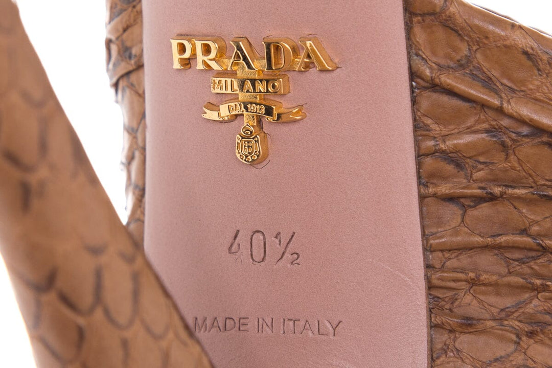 Prada Beige & Brown Python Wrap Heels SZ 40.5