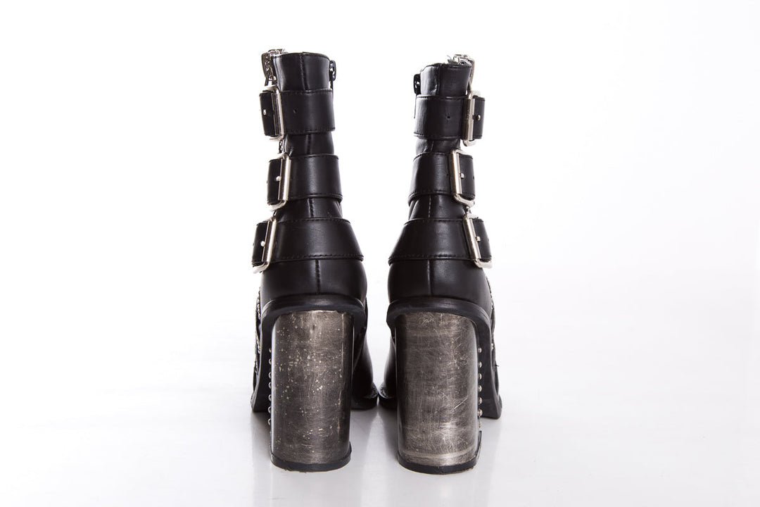 Jeffrey Campbell Black Booties w/ Buckle and Zipper Detail  SZ 6