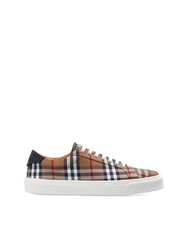 Burberry Vintage Check Cotton Leather Low Top Sneakers Brown