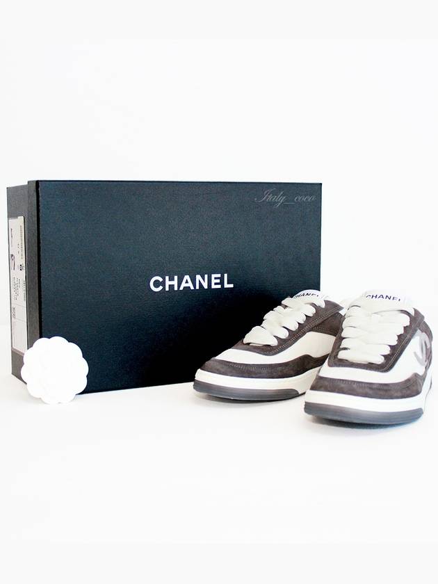 CC Logo Suede Kidskin Low Top Sneakers Black Chanel