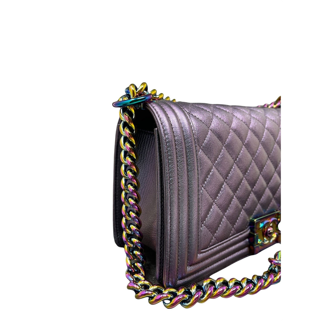 Top Quality Chanel Top Quality Chanel Boy New Bag Quilted Iridescent Goatskin Old Medium - Purple