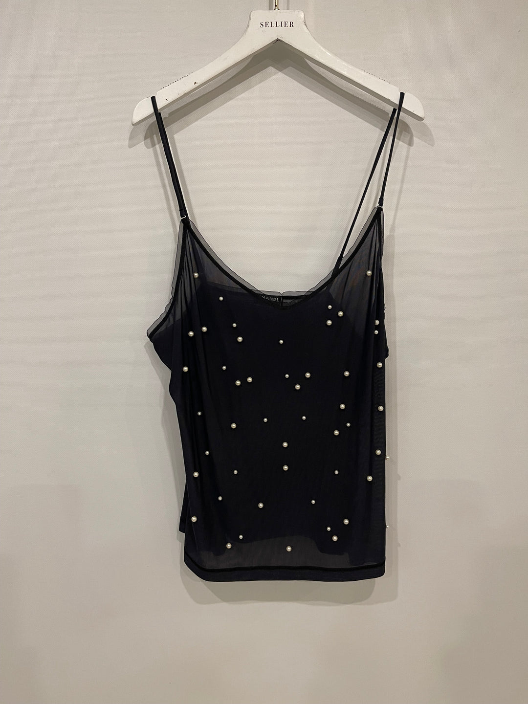 Top Quality Chanel Black Tank Top with Pearl Embellishments and CC Logo Detail Size FR 38 (UK 10)