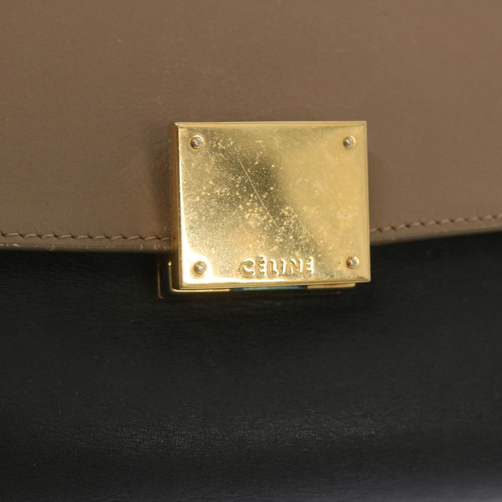 Celine Trapeze Hand Bag Leather 2way Beige Pink Auth 69339