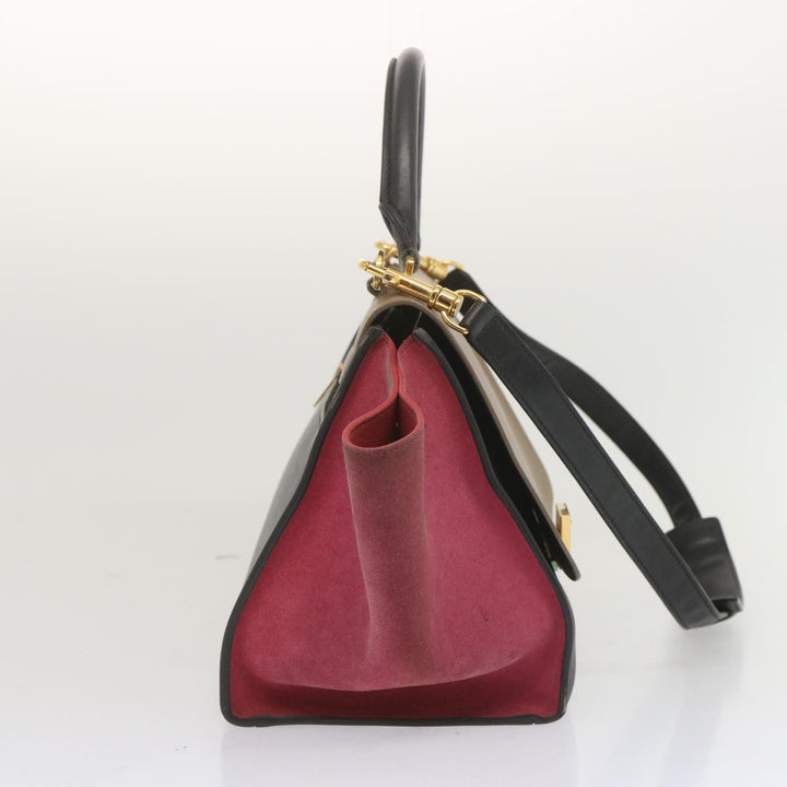 Celine Trapeze Hand Bag Leather 2way Beige Pink Auth 69339