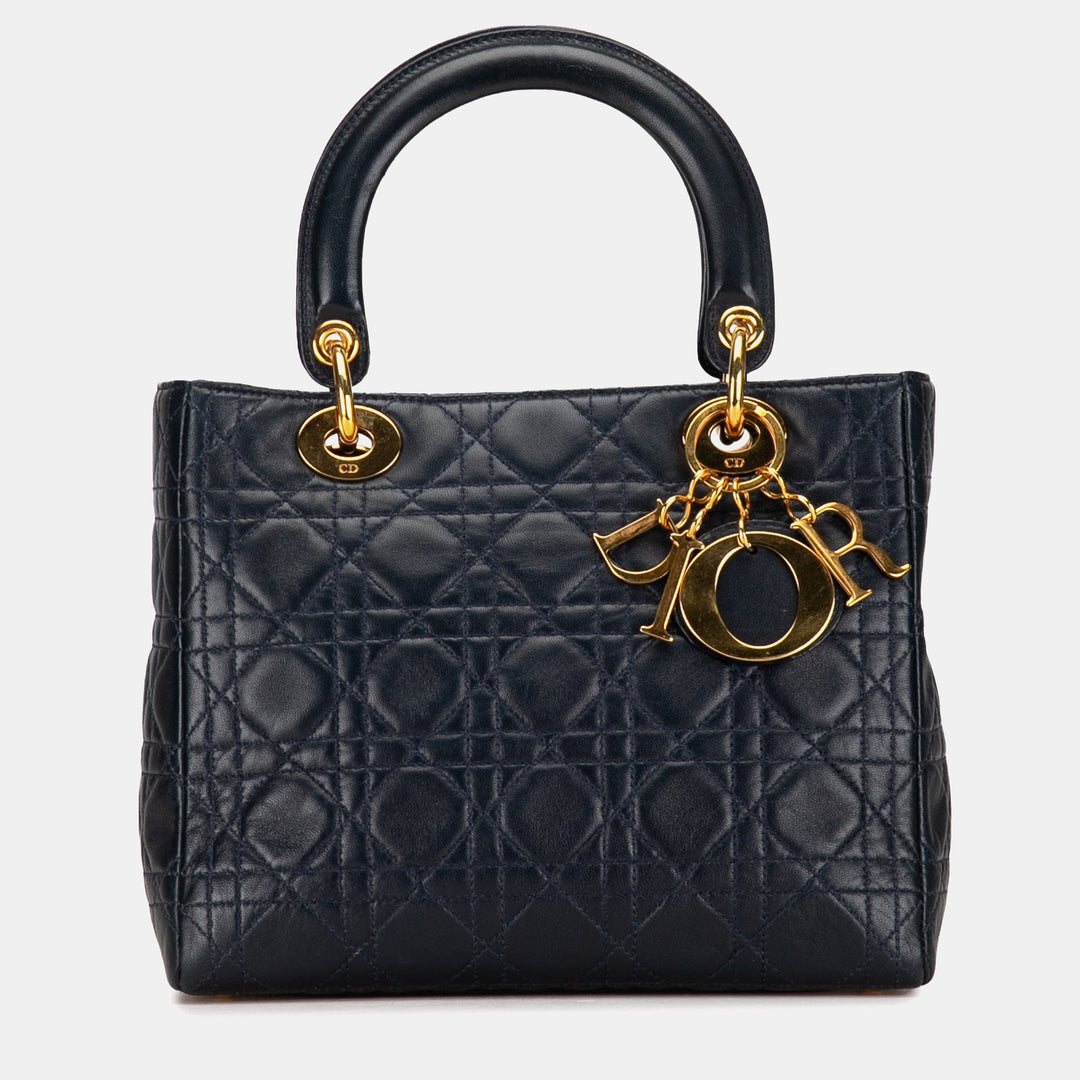 Top quality Dior Black Lambskin Leather Medium Cannage Lady Tote Bag