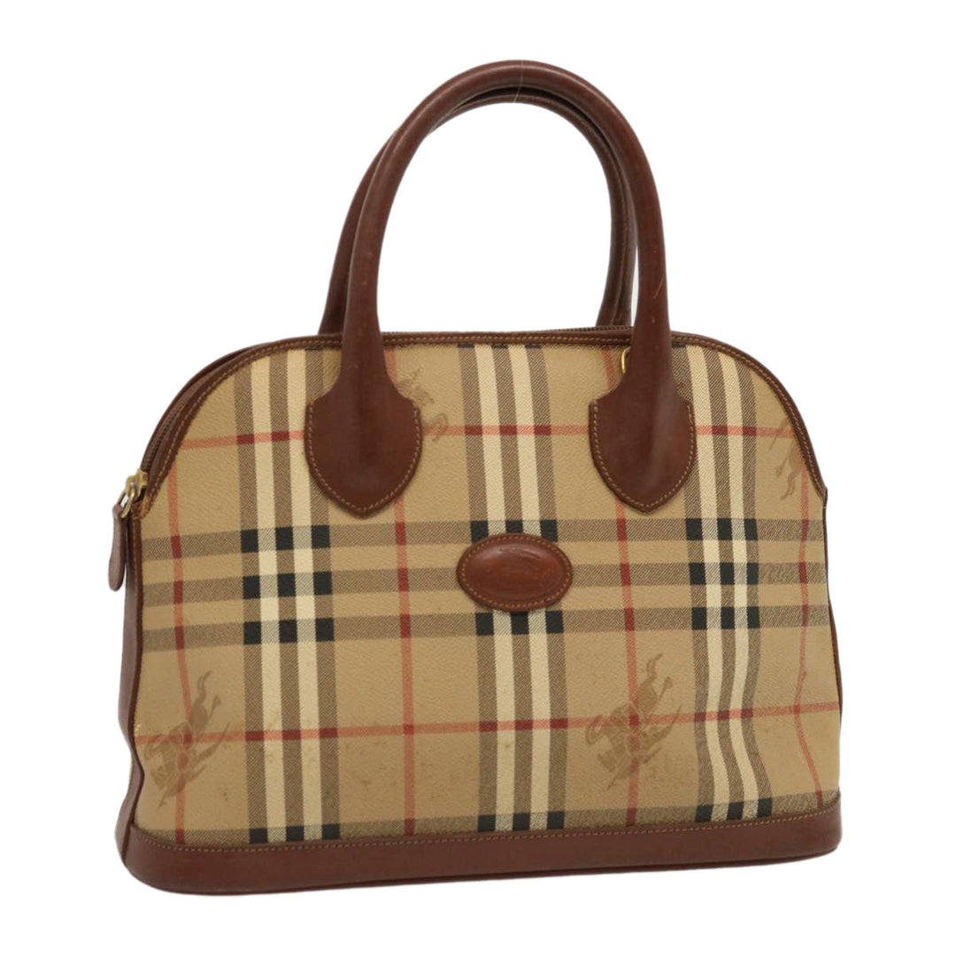 BURBERRYSs Nova Check Hand Bag PVC Leather Beige Auth 69571