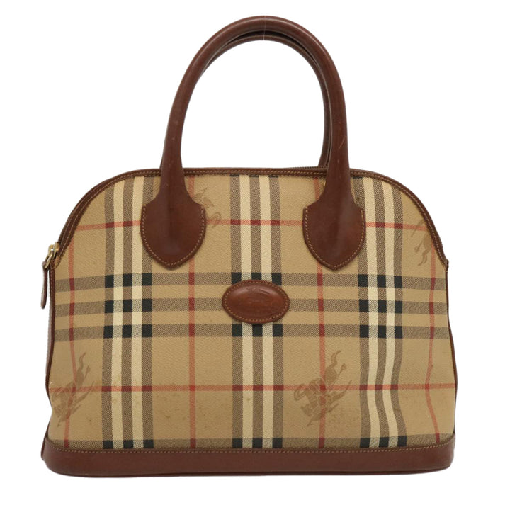 BURBERRYSs Nova Check Hand Bag PVC Leather Beige Auth 69571