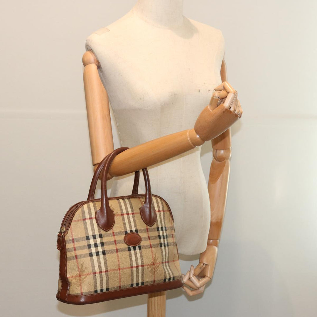 BURBERRYSs Nova Check Hand Bag PVC Leather Beige Auth 69571