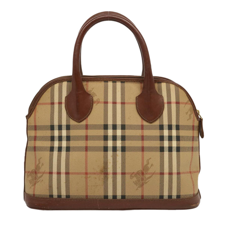 BURBERRYSs Nova Check Hand Bag PVC Leather Beige Auth 69571