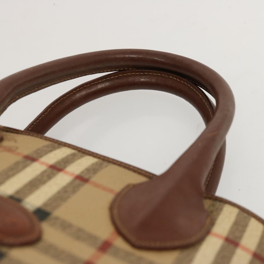 BURBERRYSs Nova Check Hand Bag PVC Leather Beige Auth 69571