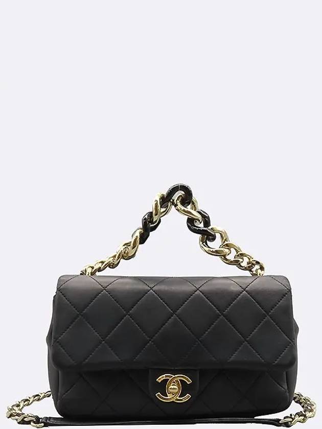 AS1353 Black leather gold metal chain tote bag and shoulder Chanel