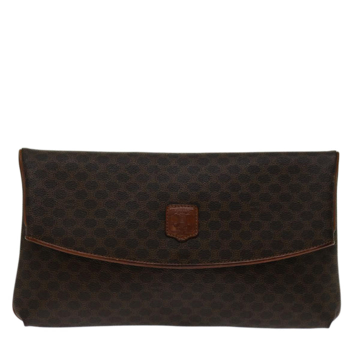 Celine Macadam Canvas Clutch Bag PVC Brown  69683