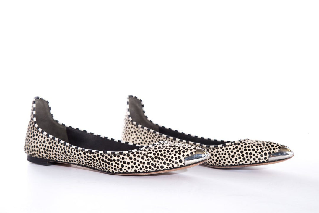 Brian Atwood Black & White Polka Dot Pointed-Toe Flats SZ 7.5