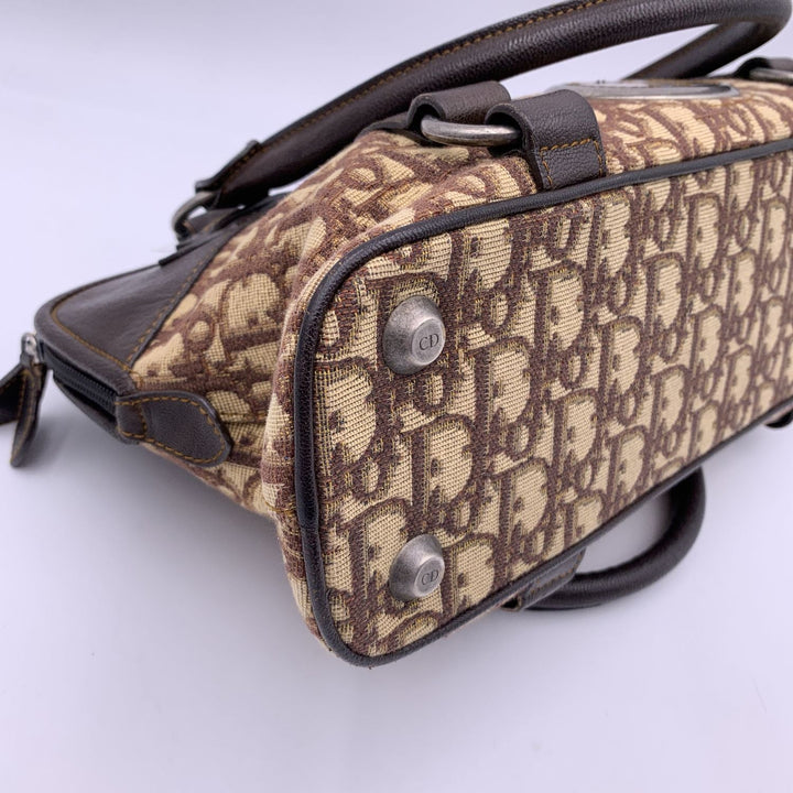 CHRISTIAN Top quality Dior Brown Logo Oblique Canvas Satchel Shoulder Bag