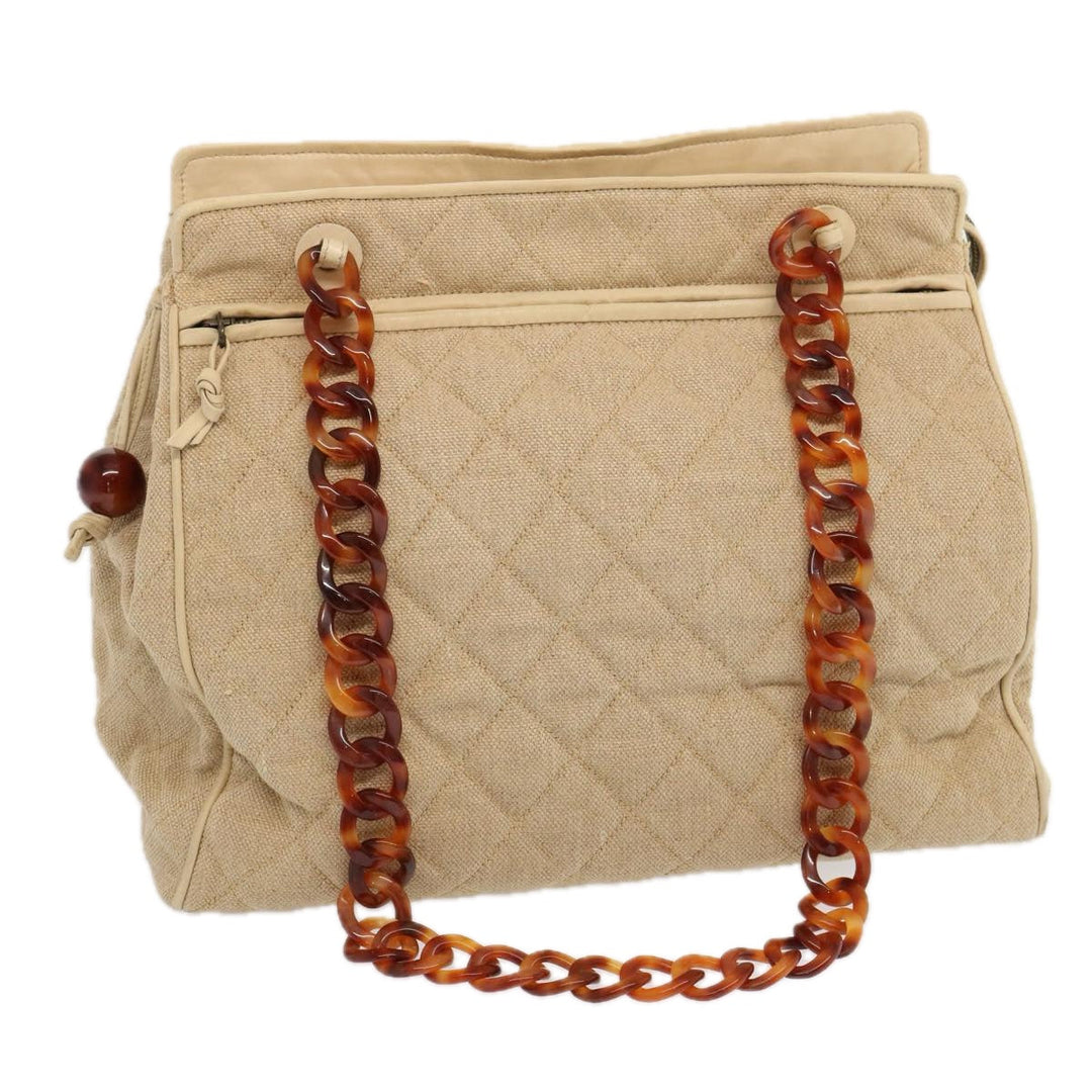 Chanel Tote Bag Canvas Beige CC Auth 69969