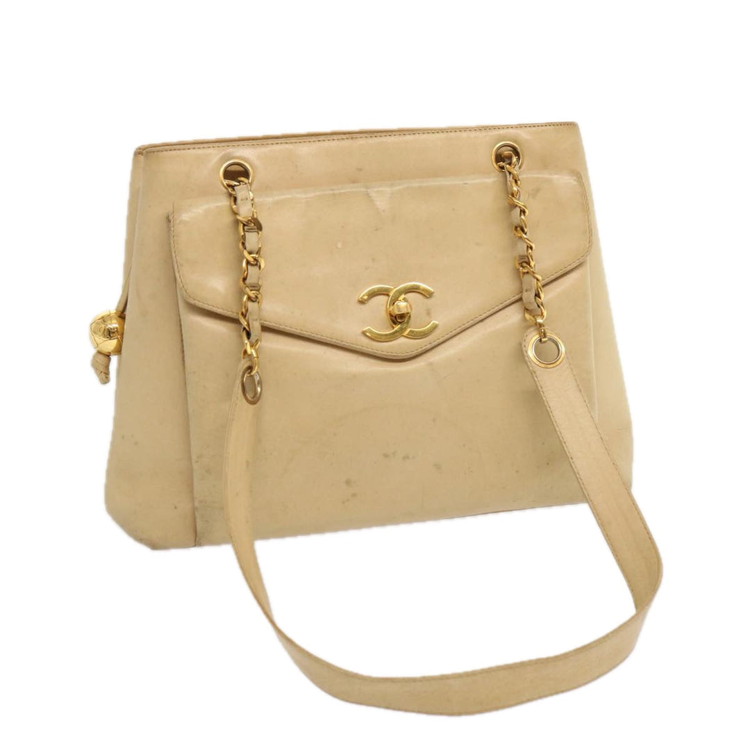 Top Quality Chanel Chain Tote Bag Leather Beige CC Auth 69975A