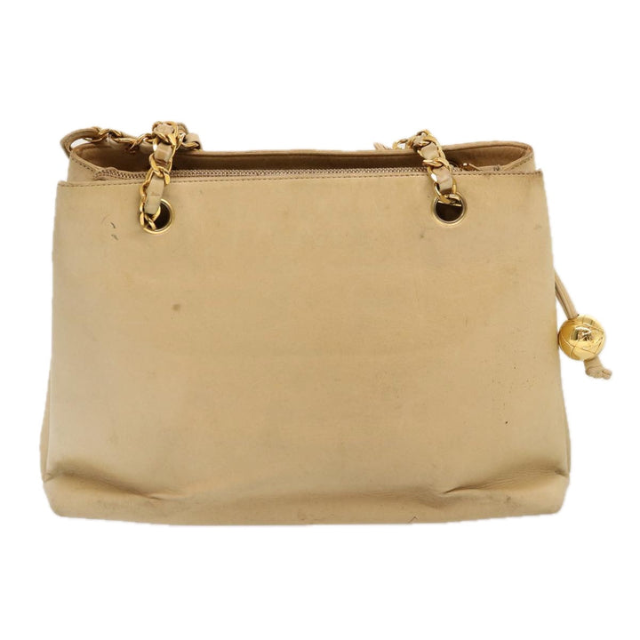 Top Quality Chanel Chain Tote Bag Leather Beige CC Auth 69975A