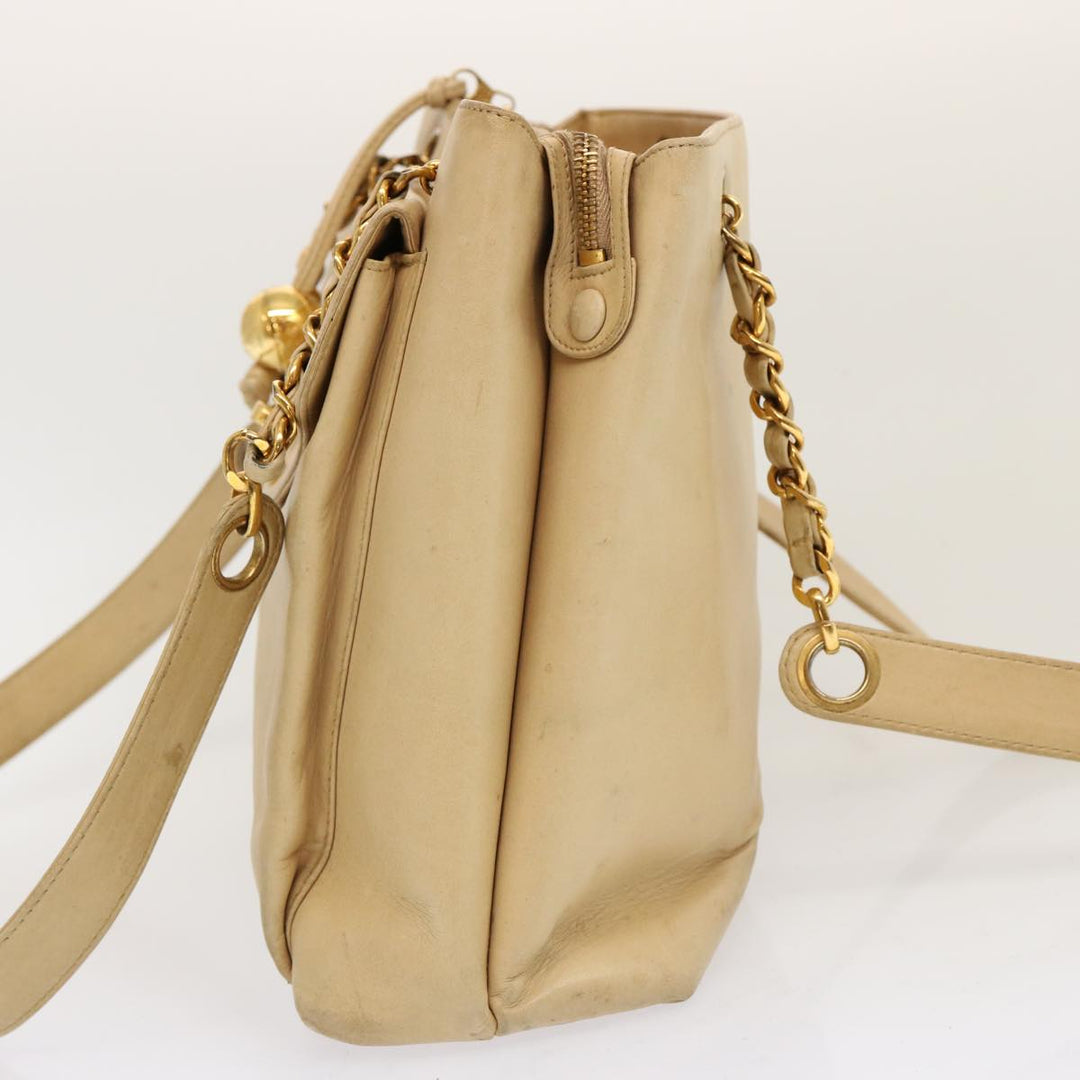 Top Quality Chanel Chain Tote Bag Leather Beige CC Auth 69975A