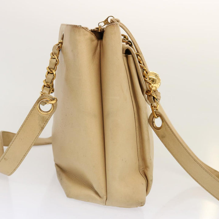 Top Quality Chanel Chain Tote Bag Leather Beige CC Auth 69975A