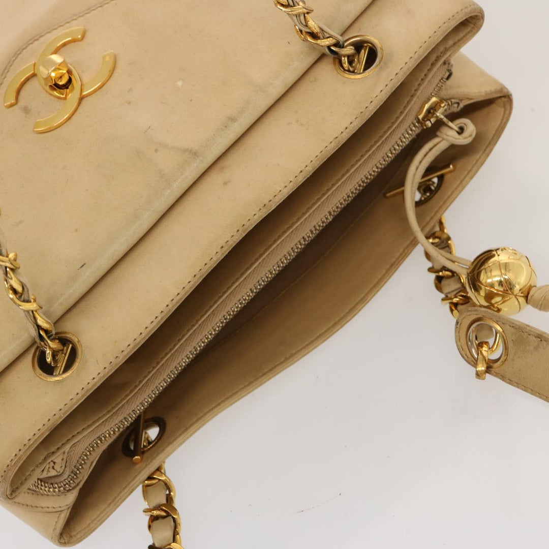 Top Quality Chanel Chain Tote Bag Leather Beige CC Auth 69975A