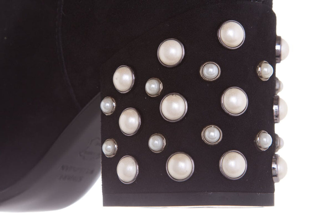 Stuart Weitzman Black Suede & Pearl Bacari Boots SZ 5.5