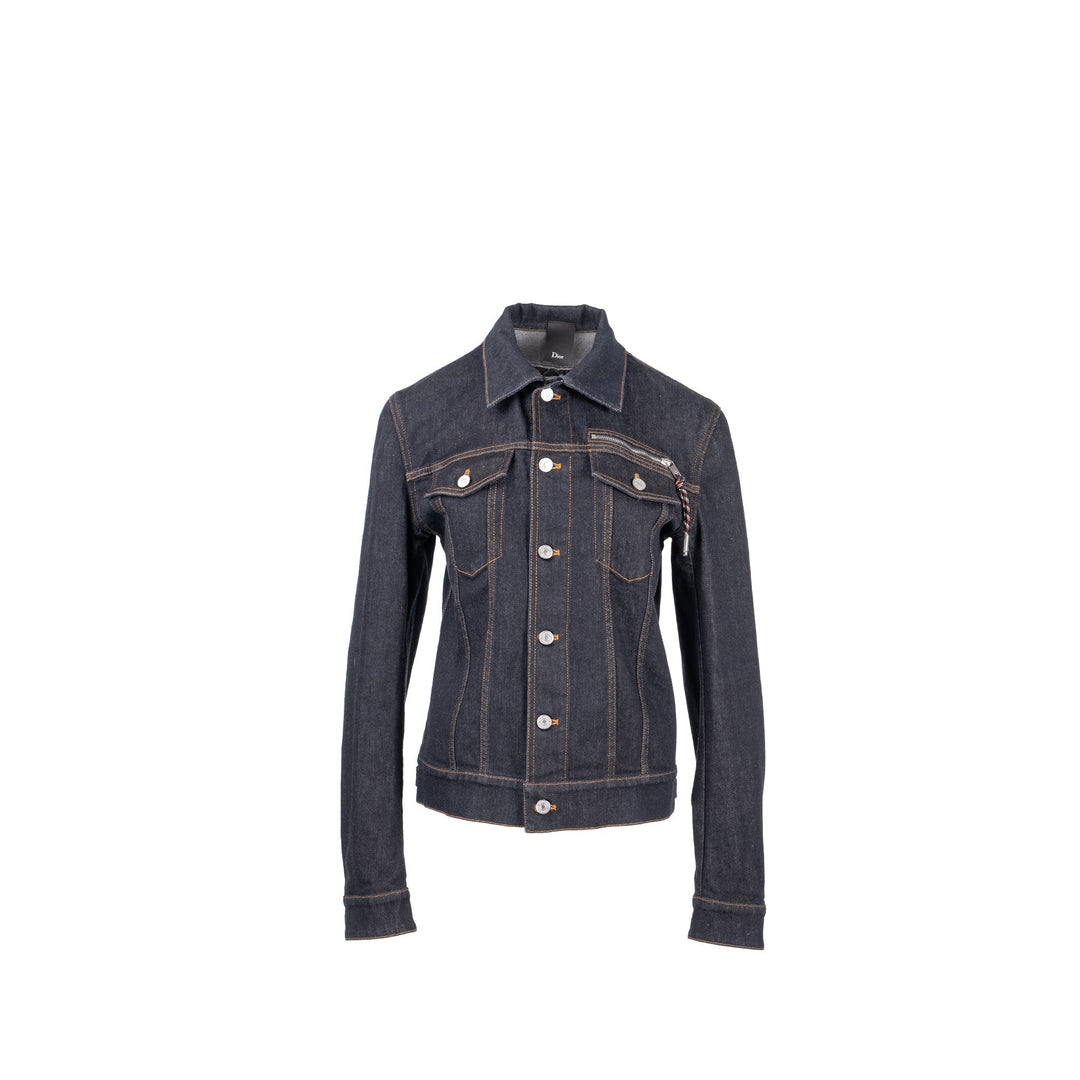 Top quality Dior HOMME Size 50 Rope Zipper Pull Pocketed Jacket Cotton Dark Indigo Blue Denim