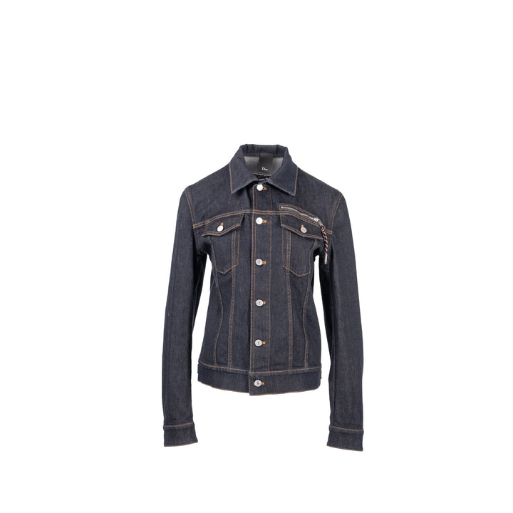 Top quality Dior HOMME Size 50 Rope Zipper Pull Pocketed Jacket Cotton Dark Indigo Blue Denim