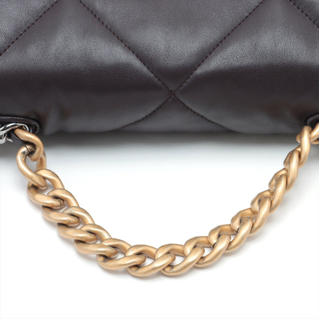 Top Quality Chanel 19 in Chain Shoulder Bag Brown Gold x Silver Gold IC Chip