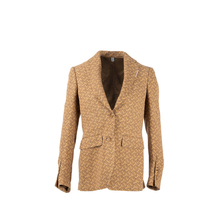 Burberry Size IT36 Monogram Print Slim-Fit Blazer Silk Tawny