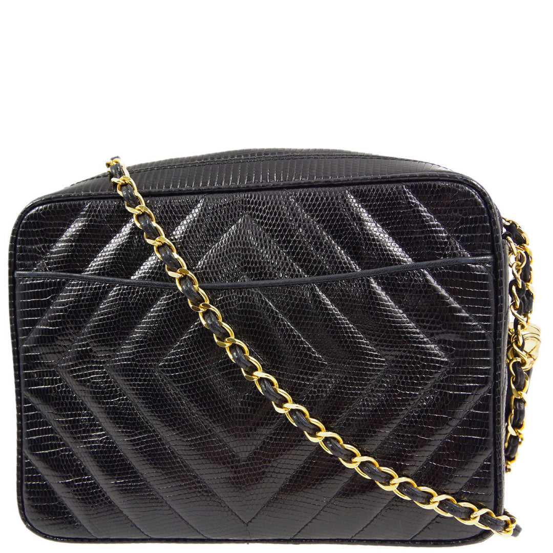 Top Quality Chanel * 1989-1991 Black Lizard Camera Bag Small Shoulder Bag