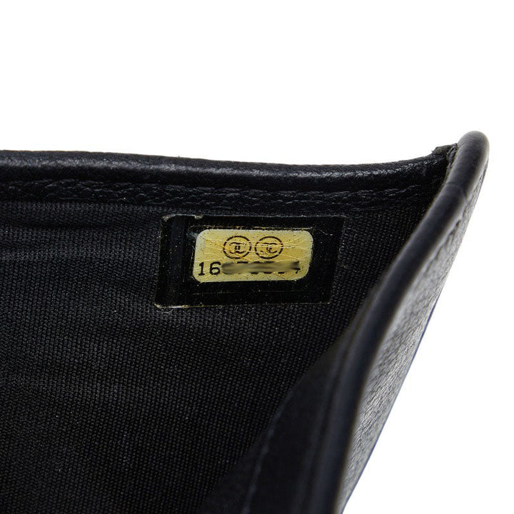 Top Quality Chanel CAMERIA COCOMARK Folding Wallet Black Leather  CHANEL