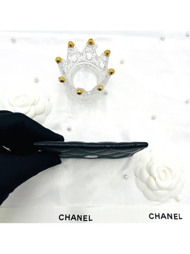 Classic CC logo caviar black card holder slot wallet silver AP0213 Chanel