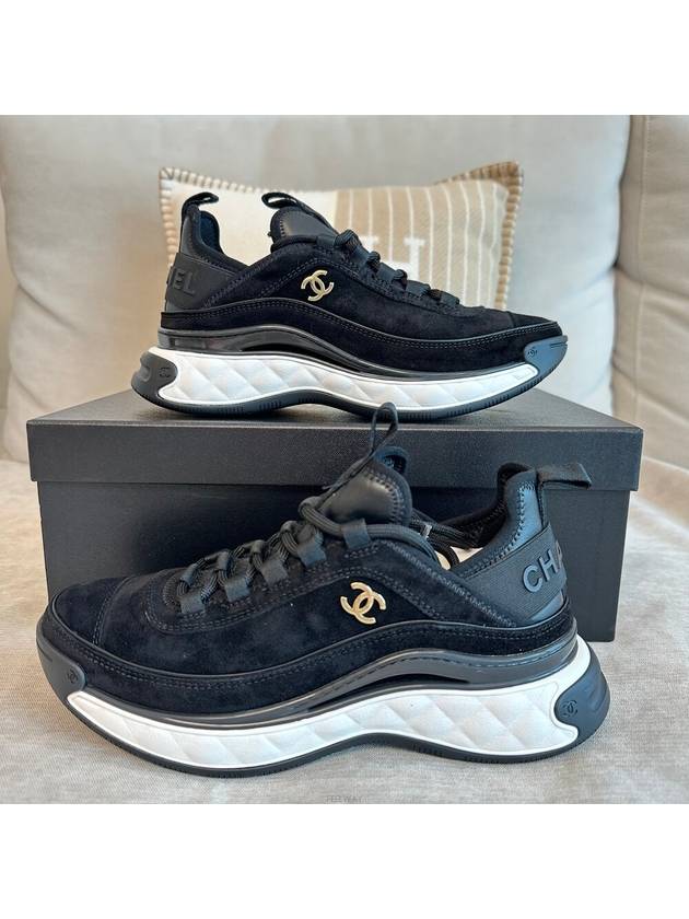 Mixed fiber women s sneakers black Chanel