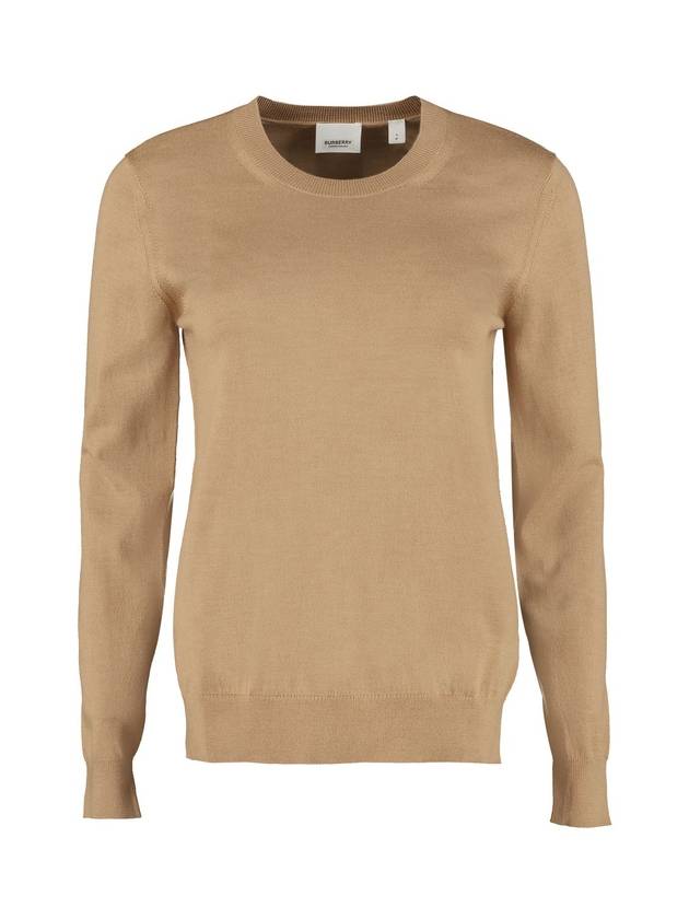 Burberry Check Patch Crew Neck Wool Knit Top Beige