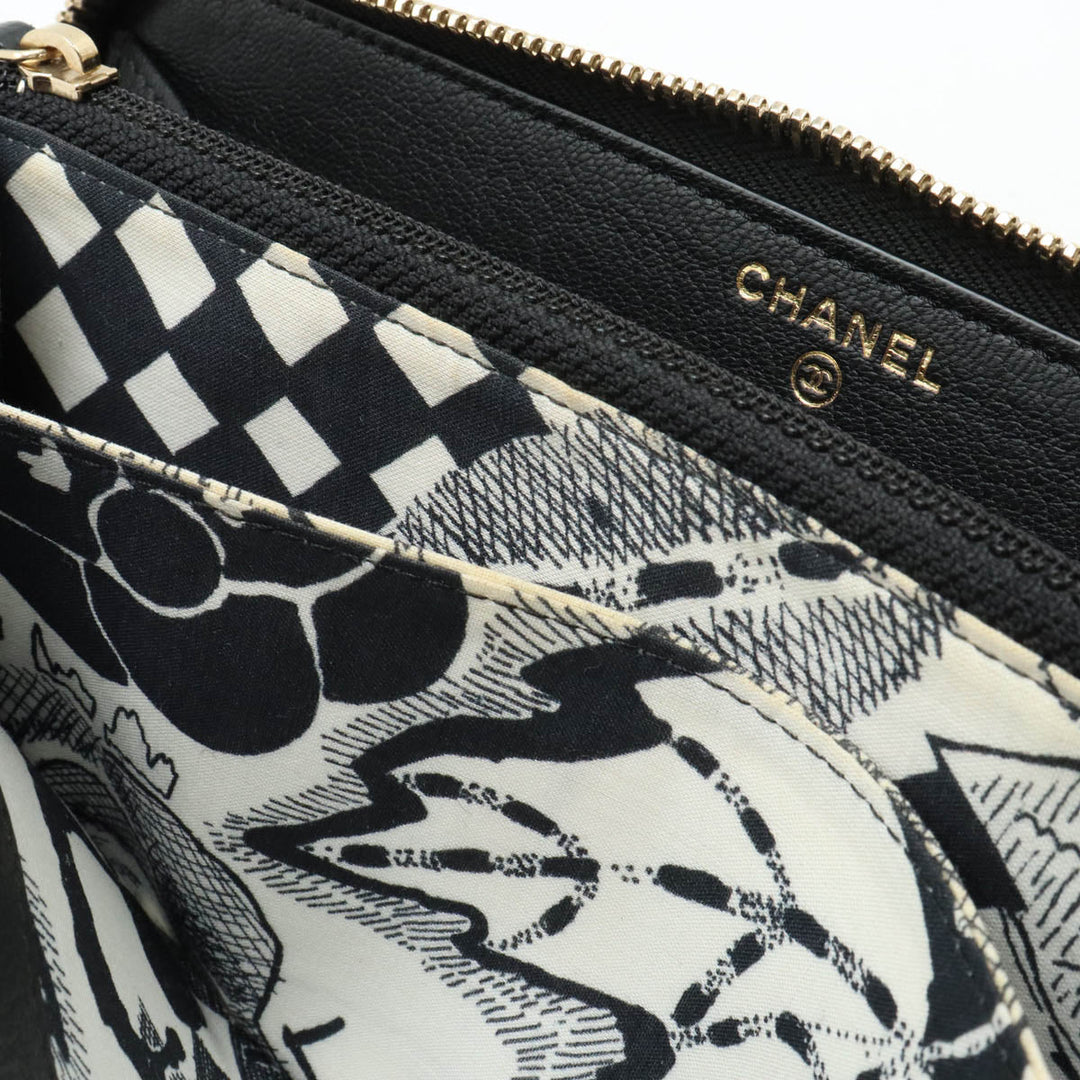 Top Quality Chanel Lucky Flower Coco Mark Roundfather Long Wallet Leather Black Black Gold  A81657