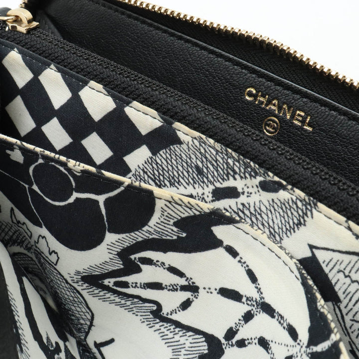 Top Quality Chanel Lucky Flower Coco Mark Roundfather Long Wallet Leather Black Black Gold  A81657