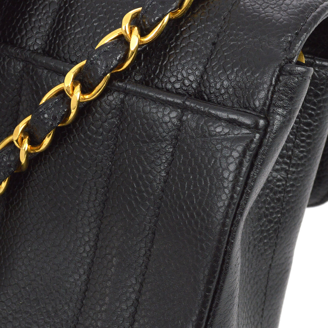 Top Quality Chanel * 1994-1996 Black Caviar Mini Vertical Stitch Straight Flap Bag