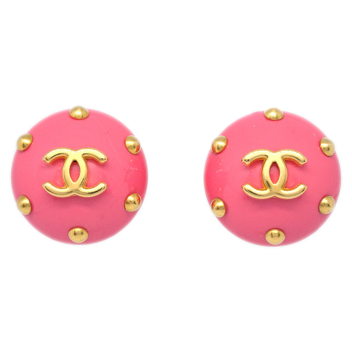 Top Quality Chanel Button Earrings Clip-On Pink 96C